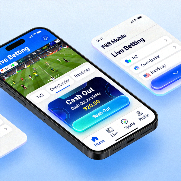 Animasi demonstrasi fitur live betting dan cash out pada aplikasi M88 Mobile