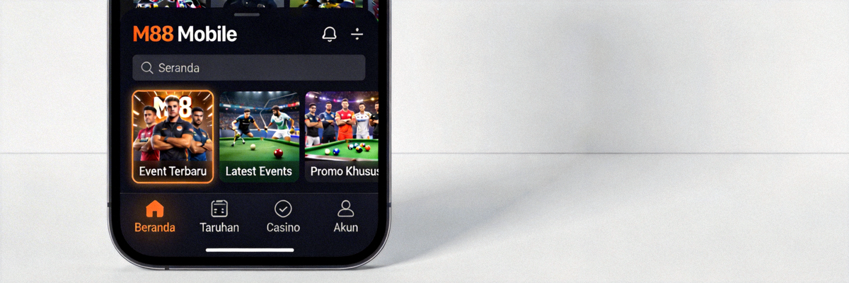 Antarmuka utama M88 Mobile yang dioptimalkan untuk layar smartphone dengan navigasi yang mudah
